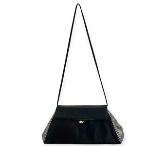 Vintage 1980s Carey Adina Leather Purse Black with Black and white checks